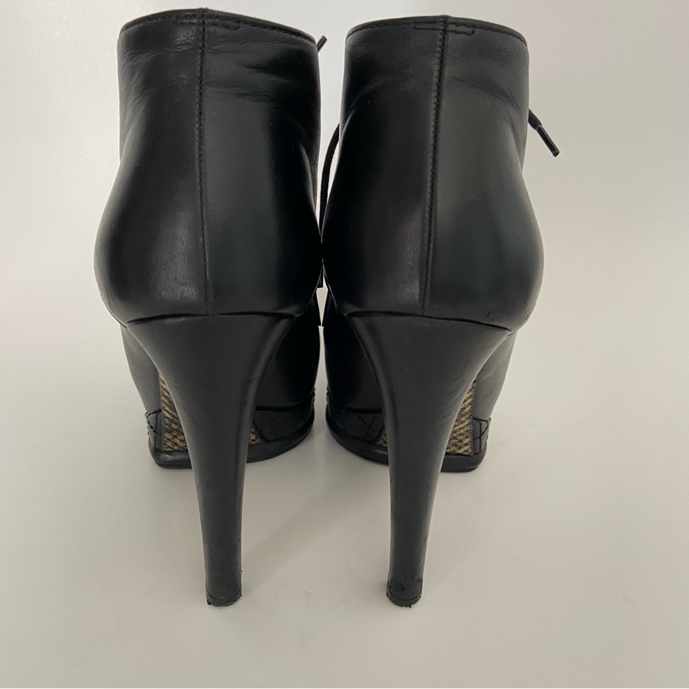 Chanel Black Leather CC Cap Toe Lace Up Platform Ankle Boots - Picture 9 of 16